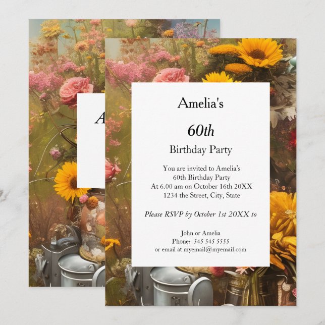 Modern flowers from the farm Birthday Party   Invitation (Front/Back)
