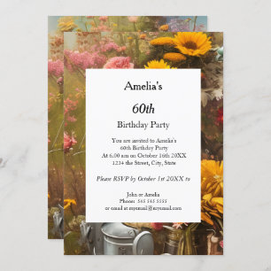 Modern flowers from the farm Birthday Party   Invitation
