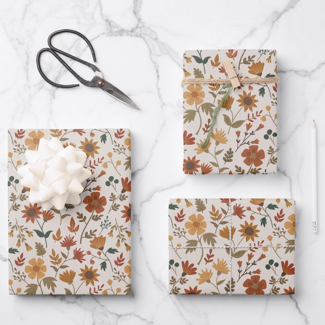 Modern Flowers Leaf Print Gold Rust Celebrate Wrapping Paper Sheet (Modern Flowers Leaf Print Gold Rust Celebrate Wrapping Paper Sheets from Studio Posies. )