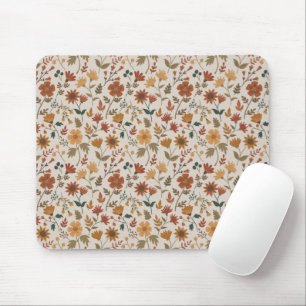 Modern Flowers Leaves Gold Rust Girly Floral Mouse Mat