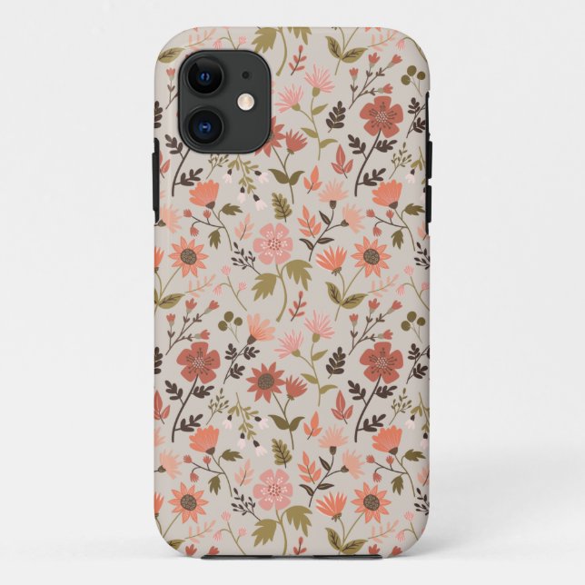 Modern Flowers Leaves Pink Girly Floral Case-Mate iPhone Case (Back)
