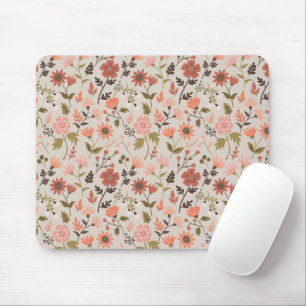 Modern Flowers Leaves Pink Green Girly Floral Mouse Mat