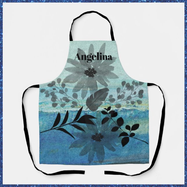 Modern Flowers On Dreamy Blue Background   Apron (Creator Uploaded)