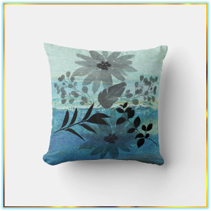 Modern Flowers On Dreamy Blue Background Cushion
