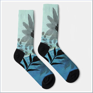 Modern Flowers On Dreamy Blue Background Socks