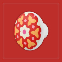 Modern Flowers on Red and Peach Geometric Floral