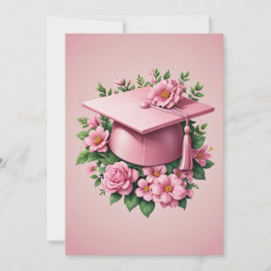 modern flowers pink graduation invitations