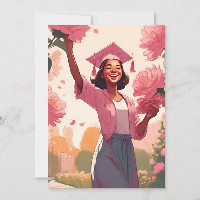 modern flowers pink graduation invitations (Front)