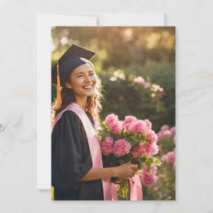 modern flowers pink graduation invitations
