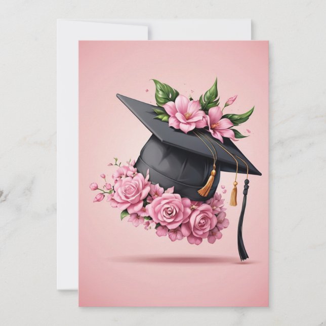 modern flowers pink graduation invitations (Front)