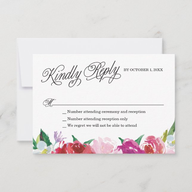 Modern Flowers RSVP Card with custom responses. (Front)