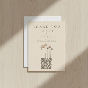 Modern Flowers Wedding Thank You Card with QR Code