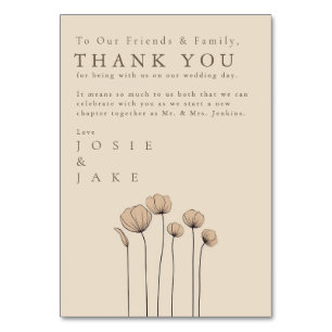 Modern flowers Wedding thank you Table Card