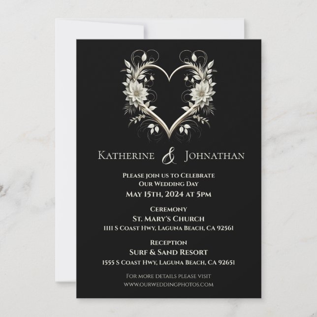 Modern Flowers with a Heart Wedding Invitation (Front)