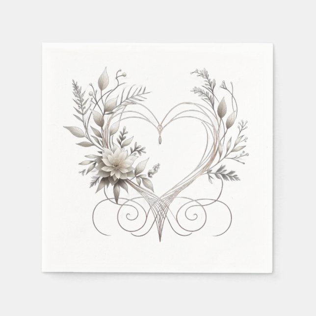 Modern Flowers with a Heart-Wedding- Napkins (Front)