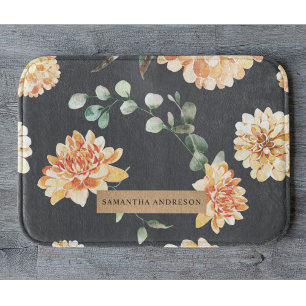Modern Flowers Yellow & Kraft Personalised Bath Mat