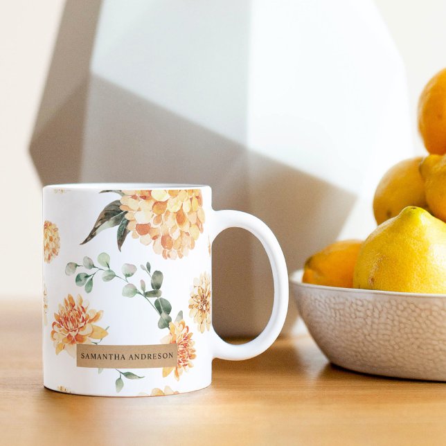 Modern Flowers Yellow & Kraft Personalised Gift Mug (Creator Uploaded)