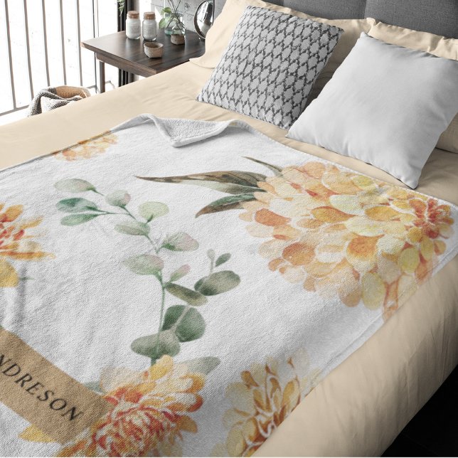 Modern Flowers Yellow & Kraft Personalised Gift Sherpa Blanket (Creator Uploaded)