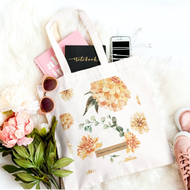 Modern Flowers Yellow & Kraft Personalised Gift Tote Bag (Creator Uploaded)