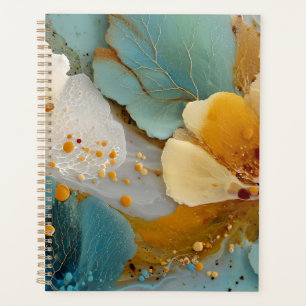 Modern Fluid Abstract Teal Gold Bubbles & Veins Planner