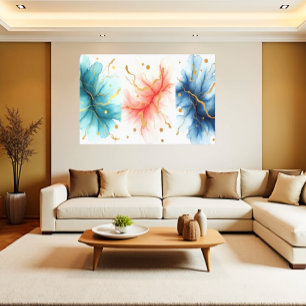 Modern Fluid Ink Swirls in Gold Abstract Canvas Print