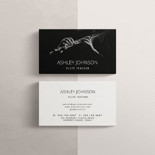Modern Flute Teacher Soloist Black & White Photo Business Card