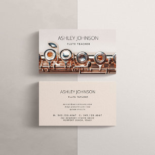 Modern Flute Teacher Soloist Blush Pink Rose Gold Business Card