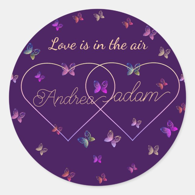 modern flying butterflies heart classic round sticker (Front)