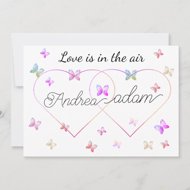 modern flying butterflies heart invitation (Front)