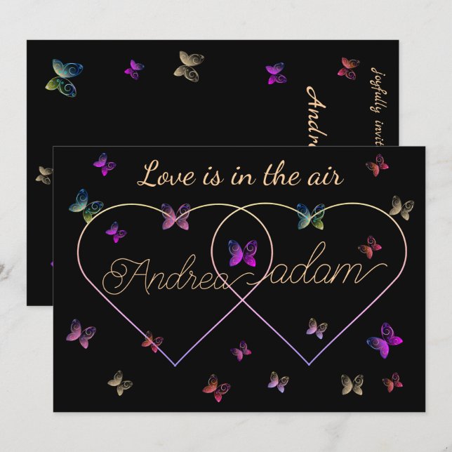 modern flying butterflies heart invitation (Front/Back)