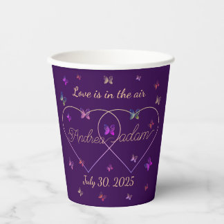 modern flying butterflies heart  paper cups