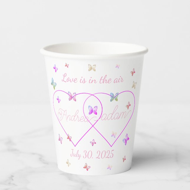 modern flying butterflies heart  paper cups (Front)