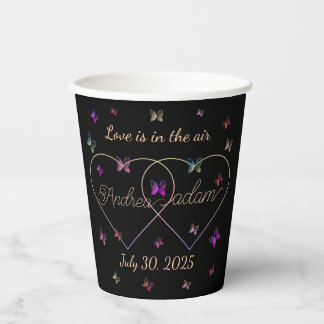 modern flying butterflies heart  paper cups