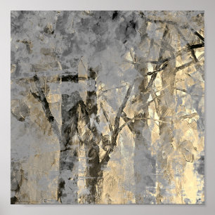 Modern Foggy Forest Artistic Painting Poster