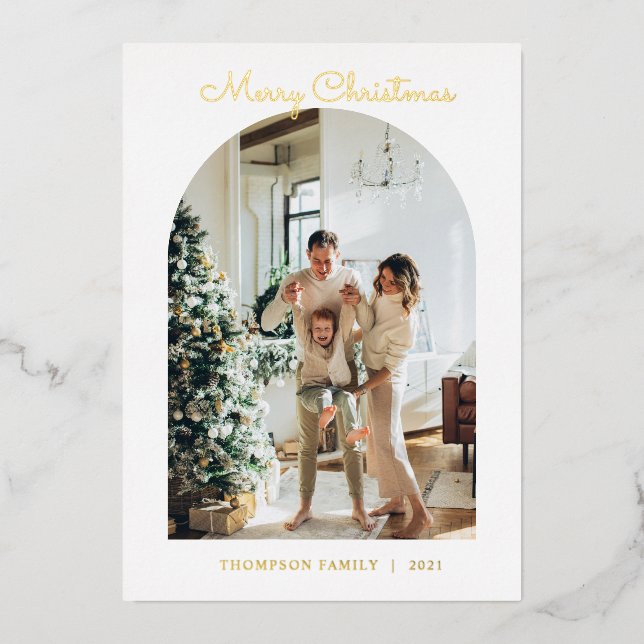 Modern Foil 5 Photo Merry Christmas Arch Holiday (Front)