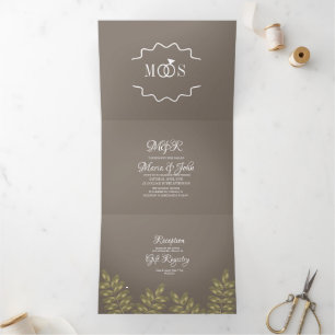 Modern Foil Greenery Ring Wedding Logo Tri-Fold Invitation