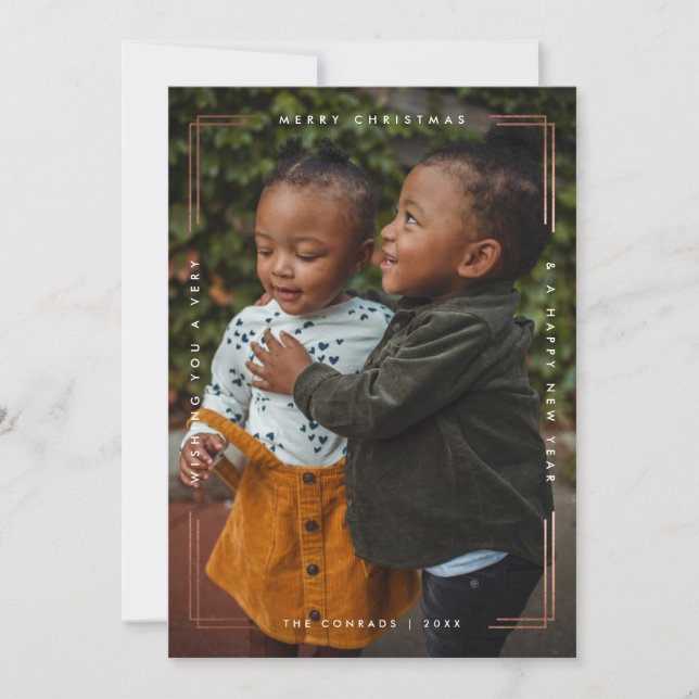 Modern foil merry Christmas photo card one picture (Front)