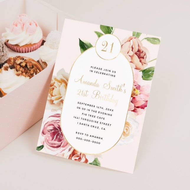 Modern Foil Pressed Blush Floral Girl Birthday  (Creator Uploaded)