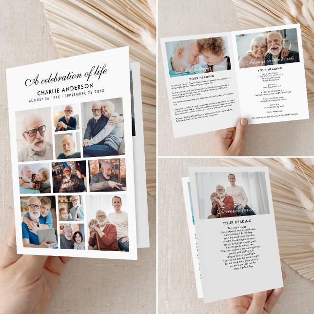 Modern Folded 14-Photo Memorial/Funeral Program Programme (Creator Uploaded)