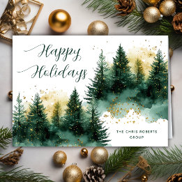 Modern Folded Business Green Gold Christmas Holiday Card