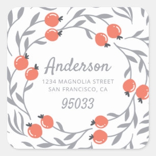 Modern Foliage and Holly Berries Holiday Square Sticker