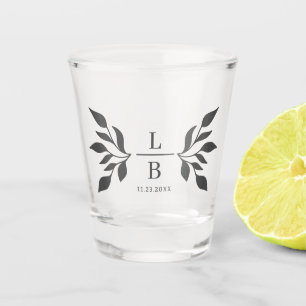 Modern Foliage Couple Monogram Wedding Favour Shot Glass