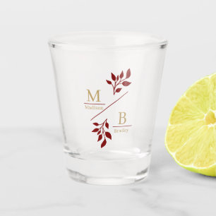 Modern Foliage Couple Monogram Wedding Favour Shot Glass