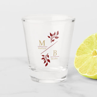 Modern Foliage Couple Monogram Wedding Favour Shot Glass