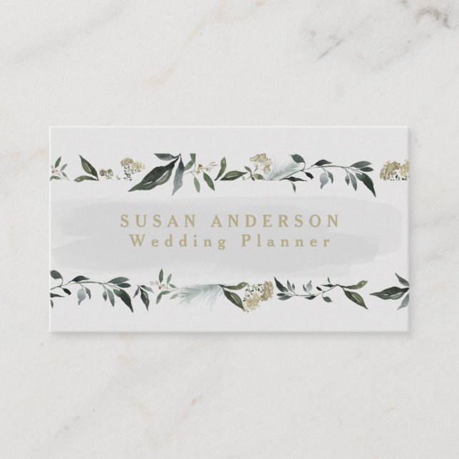 Modern foliage eucalyptus grey green elegant business card (Front)