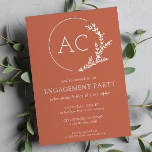 Modern Foliage Frame Copper Red Engagement Party Invitation