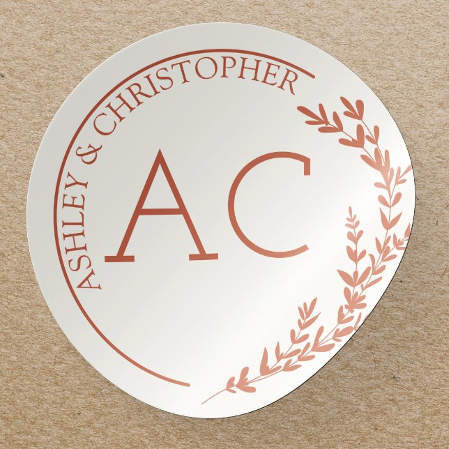 Modern Foliage Frame Copper Red Wedding Classic Round Sticker (Creator Uploaded)