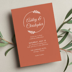 Modern Foliage Frame Copper Red Wedding Invitation