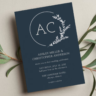 Modern Foliage Frame Indigo Blue Wedding