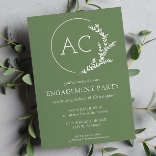 Modern Foliage Frame Muted Green Engagement Party Invitation